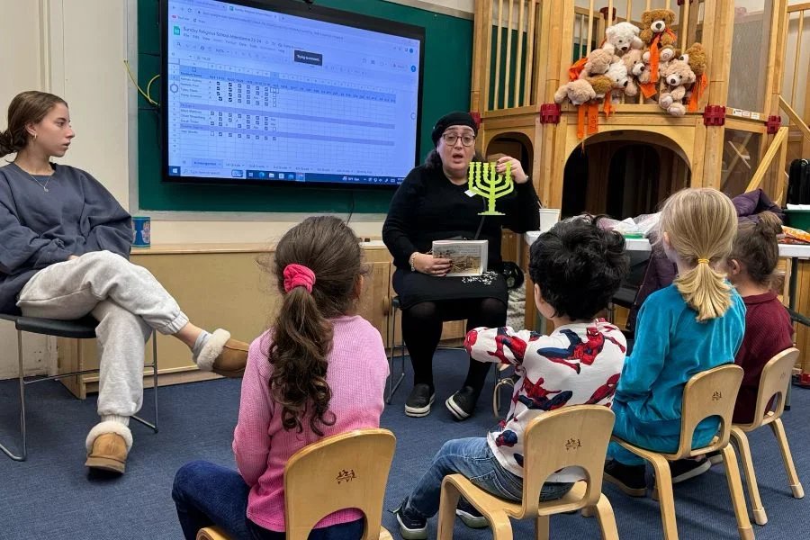 kids learning about hanukkah in religious school