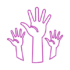 outline illustration of three raised hands