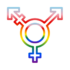 outline illustration of multi-gender symbol in L G B T Q I A flag colors