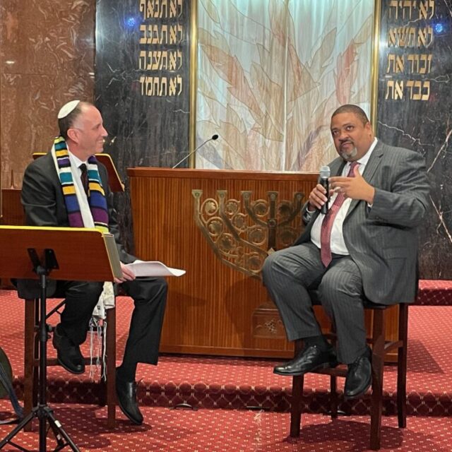 Rabbi Mosbacher and D A Alvin Bragg in the Sanctuary